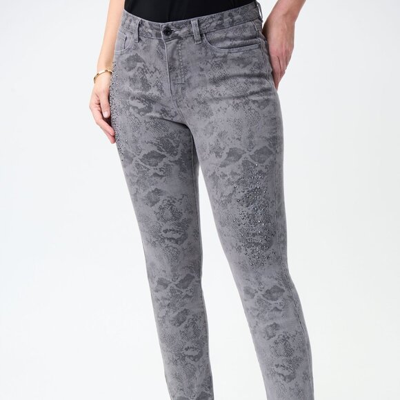 Joseph Ribkoff NWT Gray Python Denim Bejeweled - Picture 1 of 5